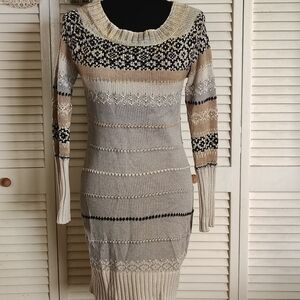 Jessica Simpson Fair Isle Knit Sweater Dress Size S – Cream/Black/Tan – Like New
